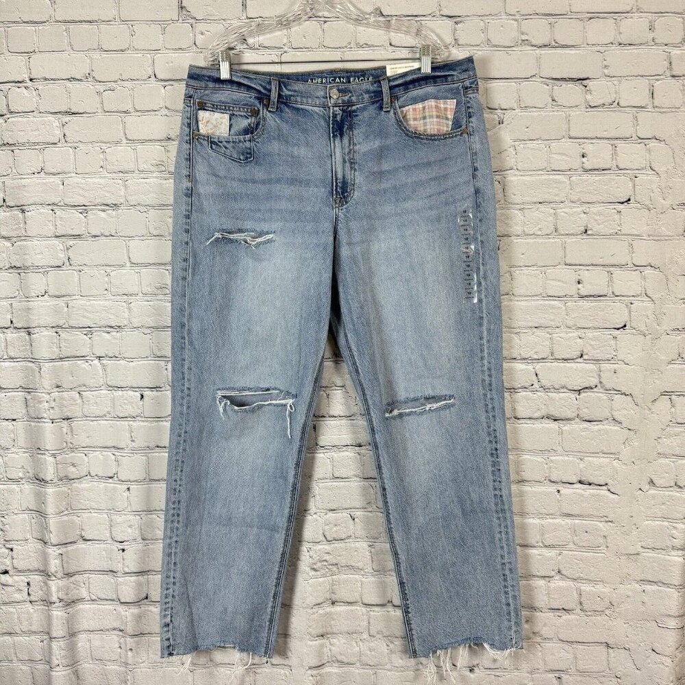 NWT American Eagle Jeans 90s Straight Ripped Comfort Stretch Waistband Women 18